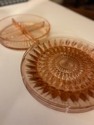 Pink Depression Era Glass: 4 Plates And A Sectioned Plate