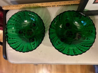 2 Art Deco Green Glass Bowls