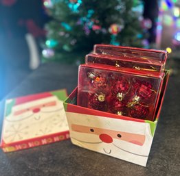 Christmas Box With Red Disco Ball Ornaments