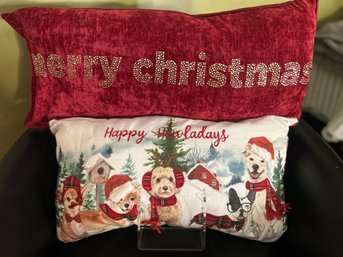 2 Holiday Pillows: Dogs And Sparkles