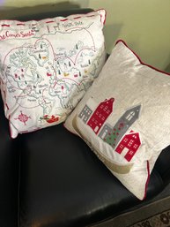 Map And Christmas Town Throw Pillows