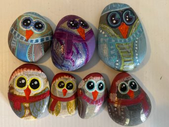 Painted Rocks: 7 Winter Owls