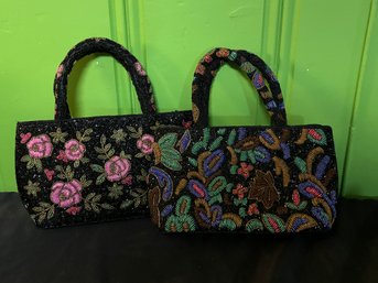 Two Vintage Beaded Floral Purses NEW