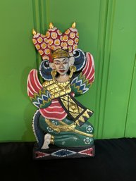 Balinese Peacock Dancer Relief Panel Hand Carved Wood 20'