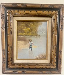 Midcentury Painting - Boy Fishing