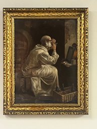 Antique Signed Painting - J Bernstein - Painting Of Monk Shaving