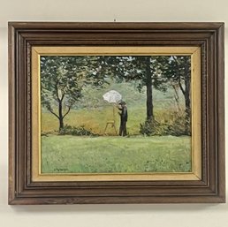 Original Vintage Painting On Wood - Signed D Patterson - A Painter In The Field