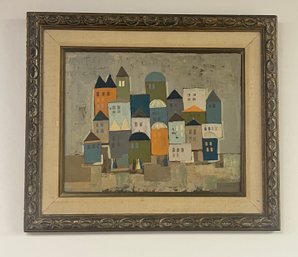 Vintage Framed And Signed  Colette Painting Houses On The Hill