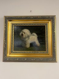 Vintage Painting Of White Bichon Dog