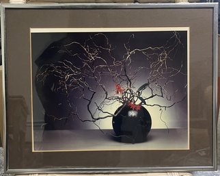 Vintage Framed Photograph Of Black Vase With Branches