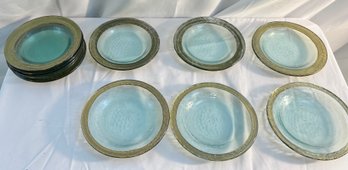 Set Of 11 Vintage  Mid Century Glass Plates With Gilded Rim