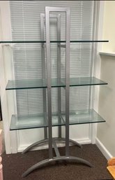 Contemporary Metal Frame With 3 Thick Glass Shelves