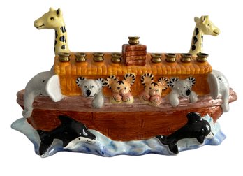 Vintage Ceramic Chanukah Menorah 'Noah's Ark'