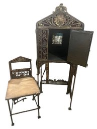 1920's Art Deco Wrought Iron Telephone Cabinet And Chair