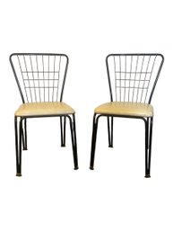 A Pair Of Mcm Daystrom Bertoia Black Wire Frame Chairs