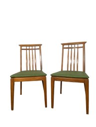 Pair Of Mcm Wooden Chairs With Green Seats