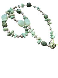 Green Gemstone And Keshi Pearl Beaded Necklace