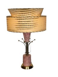 Beautiful Pink And Gold Mid Century Modern Lamp With Two Tiered Shade