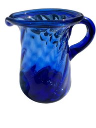 Beautiful Mid-Century Cobalt Blue Blown Glass Pitcher With 6 Side Plates