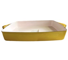 Large Vintage Dansk Kobenstyle Yellow Enamel Rectangular Roasting Pan