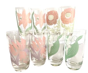 Eight Floral Glass Tumblers 1980s