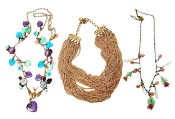 Three Vintage Neckpiece Collection - Includes Pididdly Links And Glass Works Studio