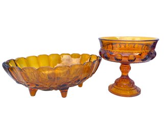 Two Vintage Amber Glass Bowls