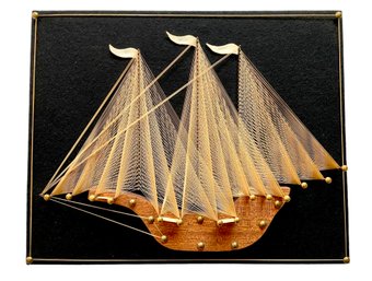 Mid Century Three White Mast Sailing Ship String Art