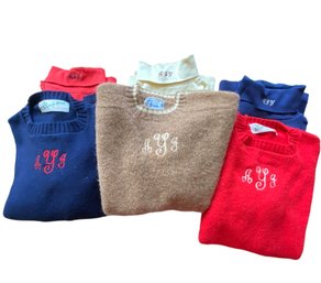 Three Mid Century Monogrammed Sweaters With Coordinating Monogrammed Turtlenecks