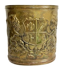 Mid Century Lion Shield Brass Waste Basket