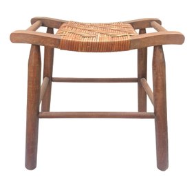 Vintage Wood And Cane Stool (2 Of 2)