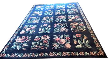 Large Botanical Area Rug Featuring Fruit And Flowers