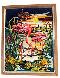 Vintage Needlepoint 'Flamingos'