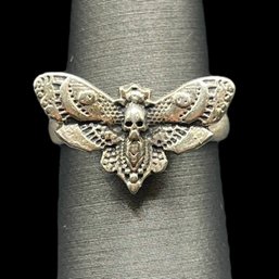 Vintage Sterling Silver Deaths-head Hawkmoth Gothic Ring, Size 5.5