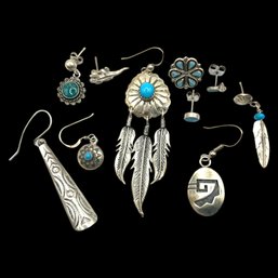 Vintage Lot Of Sterling Silver Native American Single Earrings