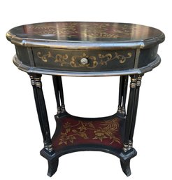 Stenciled Floral & Bird Motif Accent Table From Bombay Outlet