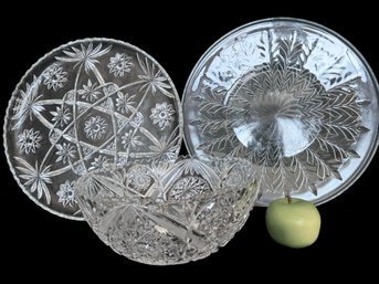 Vintage Cut Glass Bowl And Two Platters