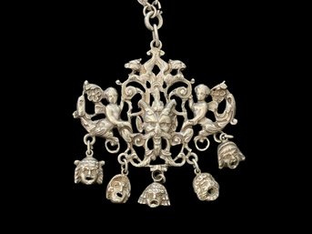 Vintage Coppini Ornate 800 Silver Necklace With Gothic Pendant With Many Figural Details