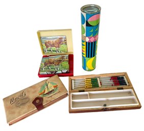 Vintage Toy Abacus Pencil Box, Mod Kaleidoscope & More