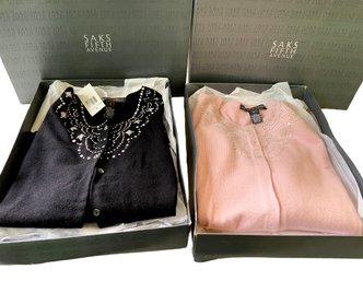 Two Saks Fifth Avenue Cashmere Sweaters With Swarovski Crystals