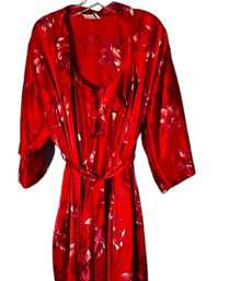 Flowing Vintage CALIFORNIA DYNASTY Red Silky Full Robe With Nightgown