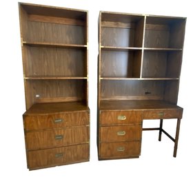 MCM Campaign Style Wall Units With Desk By Dixie