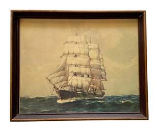 Mid Century Print Of Schooner Painting