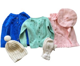 Group Of Vintage Handknit Toddler Cardigans & More