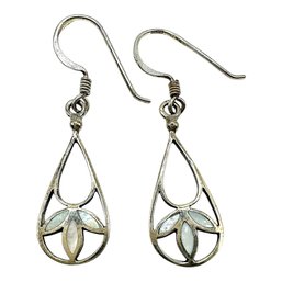 Sterling Silver Teardrop Dangle Earrings With Mother Of Pearl Accents