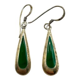 Sterling Silver Green Stone Teardrop Dangle Earrings