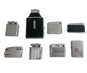 Eight Vintage Chrome Lighters Plus Combo Cigarette Case