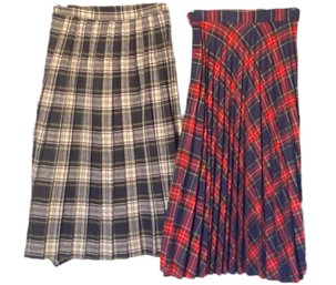 Two Vintage Wool Plaid Pleated Skirts