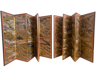 Pair Of Japanese Six-Panel Folding Table Screens 'Sights In And Around Kyoto'