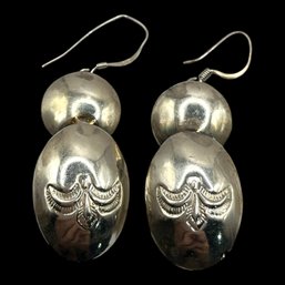 Large Sterling Silver Hallow Ornate Earrings